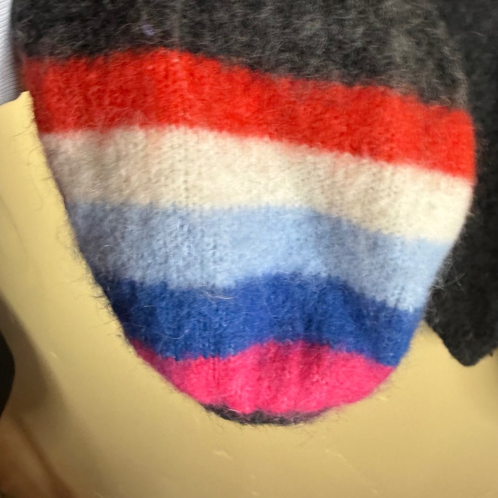 Boden Chunky Jumper Womens Sweater Rainbow Cuffs Charcoal Gray Knit Size 2 - Picture 4 of 6